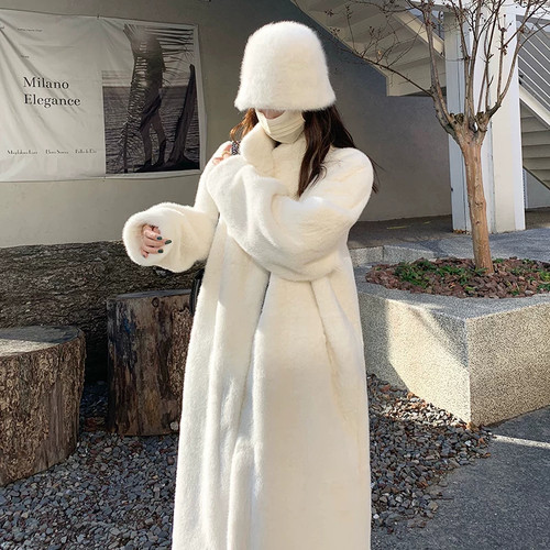 仿水绒皮毛一体皮草外套女大衣冬
