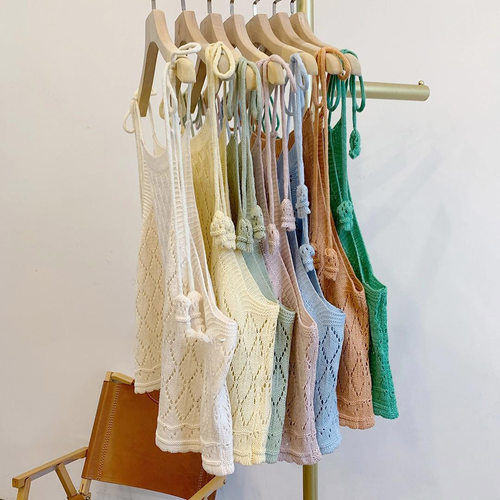 春日调色版C3378菱格镂空系带可调节针织马甲