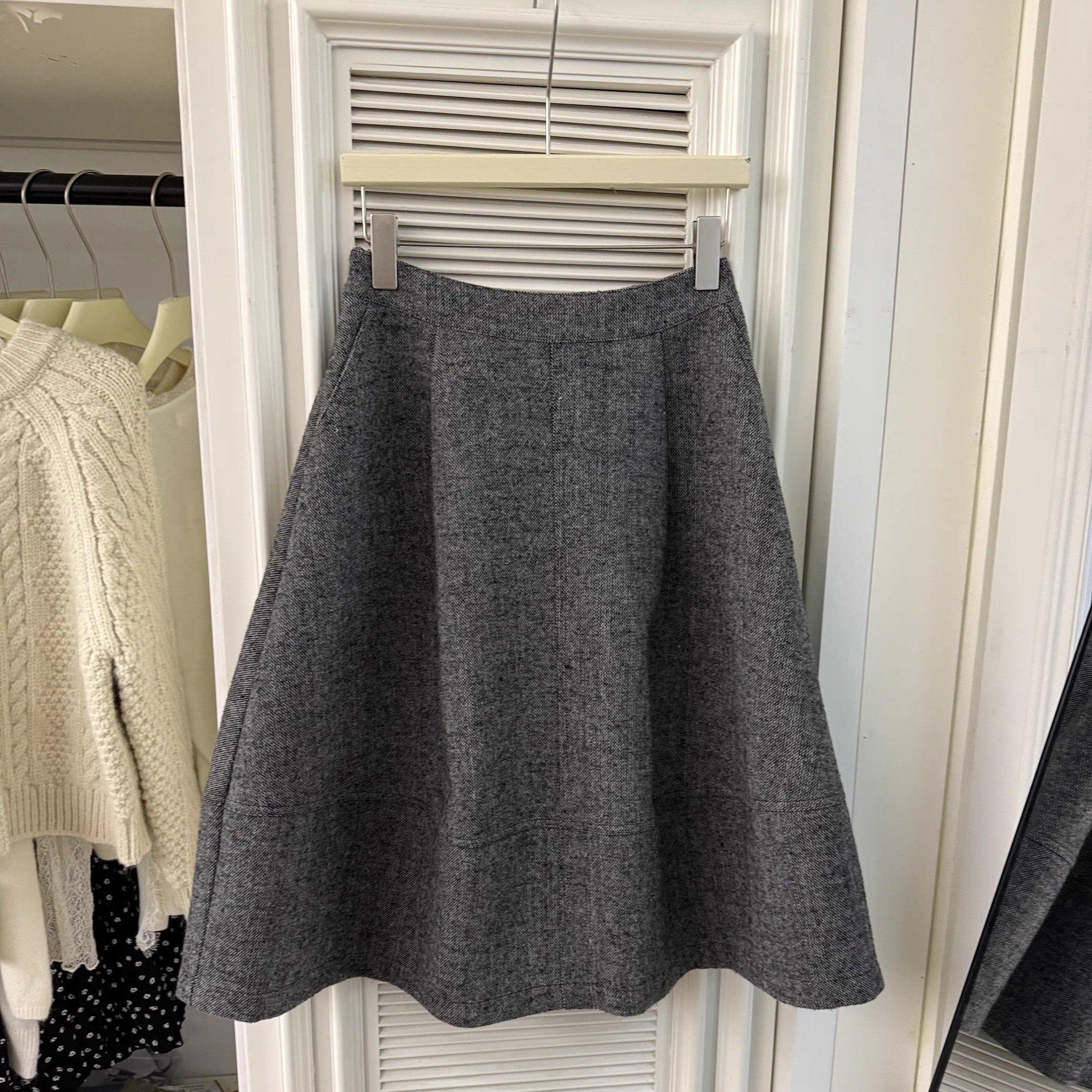 韩国灰色毛呢花苞半身裙女2025秋冬小个子高腰显瘦中长百褶伞裙