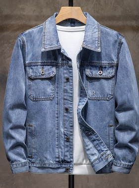 2024新款春秋季牛仔外套男宽松休闲蓝色工装韩版潮流百搭大码夹克