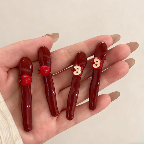 韩系甜妹红色苹果侧边发夹