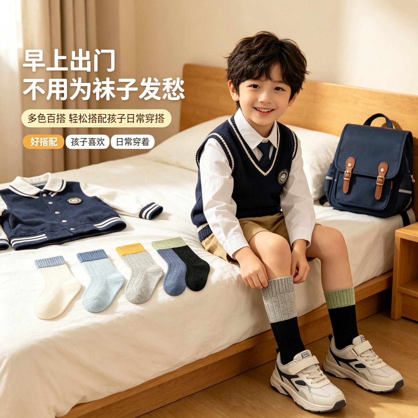 儿童袜子男童纯棉防臭吸汗拼色袜