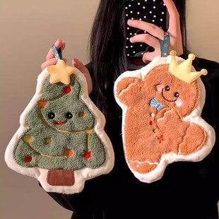 圣诞擦手巾可爱卡通厨房加厚挂式吸水速干毛巾手帕儿童抹布卫生间