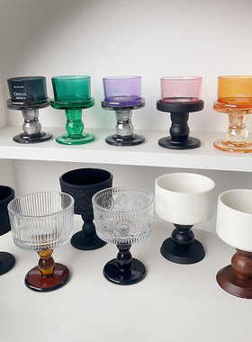 高脚杯空杯摆件扩香石容器玻璃装放香薰干花水晶原石器皿小众瓶子