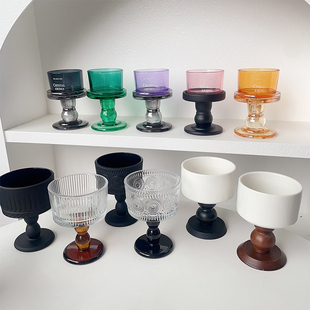 高脚杯空杯摆件玻璃小花瓶香薰干花扩香石水晶石容器装饰器皿瓶子