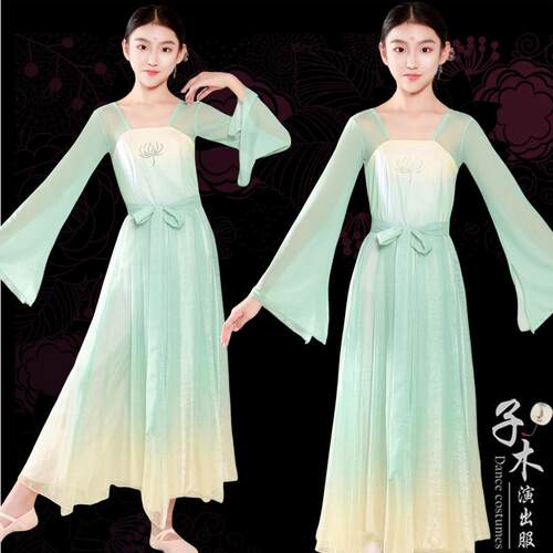 古典舞演出服h飘逸纱衣女扇子舞蹈练功服中国风汉服艺考表演服