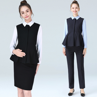 裤 孕妇装 上衣衬衫 女长袖 子两件套职业面试工作服衬衣 春秋孕妇套装
