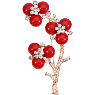 包邮饰品新款时尚合金西装配饰女性胸花水钻红梅花胸针韩版别针