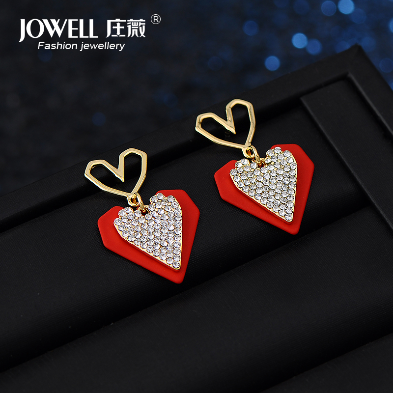 轻奢小香风大红色桃心耳钉女名媛风耳环韩国网红甜美气质耳夹耳饰