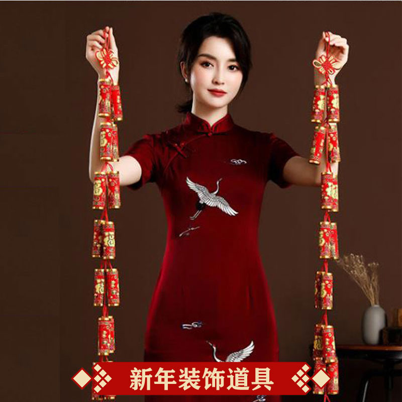 马年新年鞭炮装饰挂件仿真爆竹春节过年元旦挂饰福鱼鞭炮串装饰品