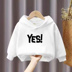 男女童春秋新款连帽卫衣中小童儿童套头衫休闲字母打底衫薄款上衣