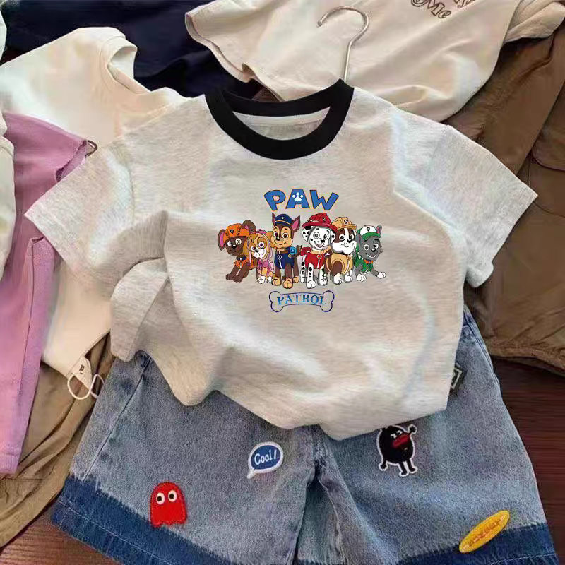 字母印花纯棉圆领短袖T恤男女童美式洋气时尚百搭宽松上衣服ins潮