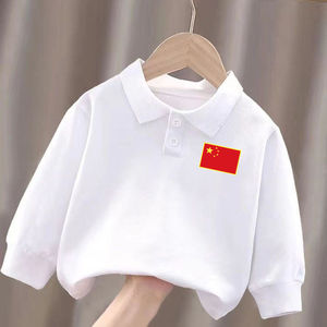 100%纯棉儿童白色中国风翻领polo衫男童长袖女童打底大童体恤春秋