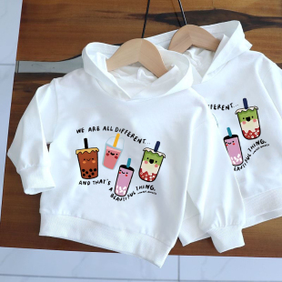 儿童薄款外套男童女童连帽卫衣宝宝白色春秋季洋气帽衫长袖打底衫