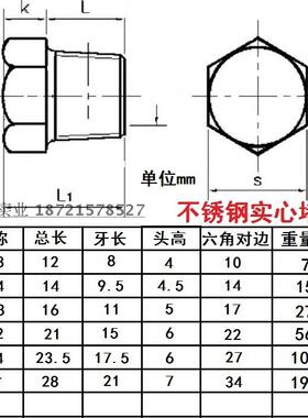 不锈钢外六角螺塞油塞 堵头 闷头PT NPT1/8 1/4 3/8 1/2 3/4 1寸