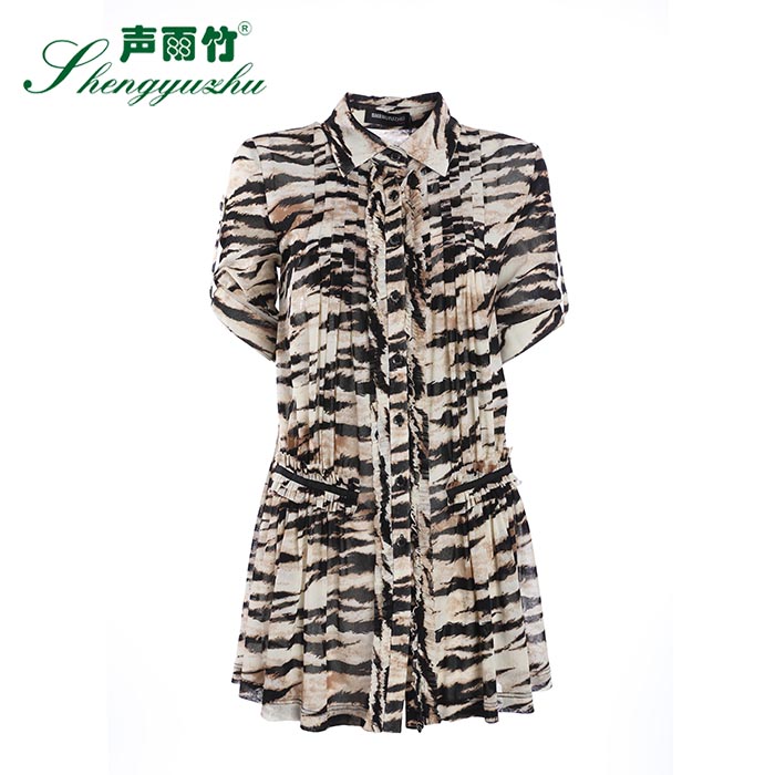 声雨竹专柜2021年夏季女豹纹衬衫