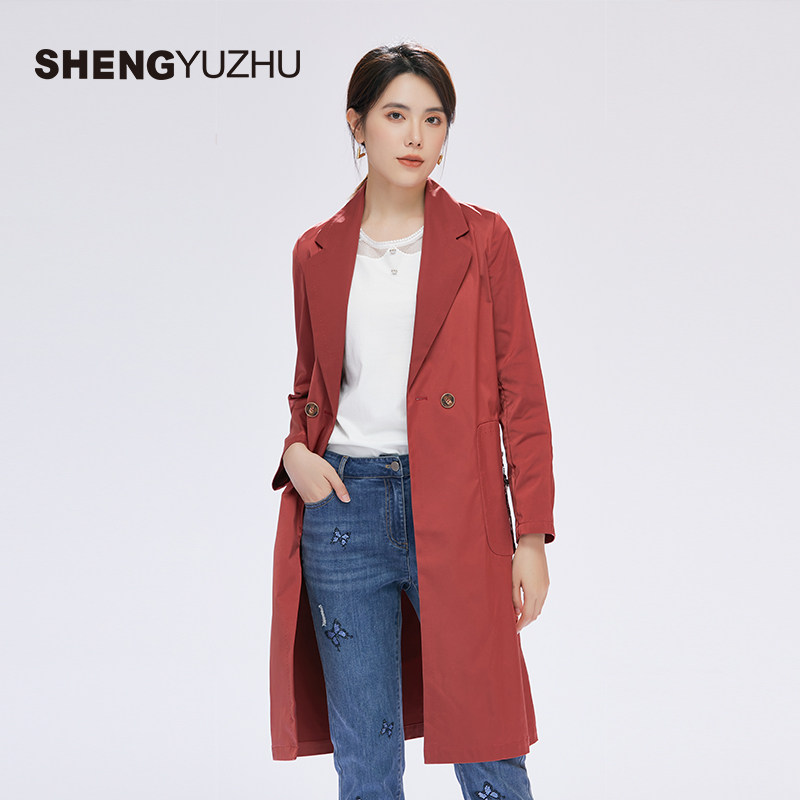 声雨竹官方旗舰店秋季新款女士风衣外套系带显瘦收腰修身气质休闲