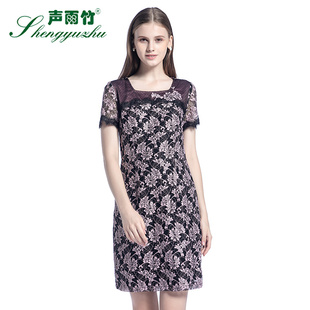 新款 设计师薄款 声雨竹官方旗舰店秋夏季 连衣裙 A字裙 甜美修身 短袖