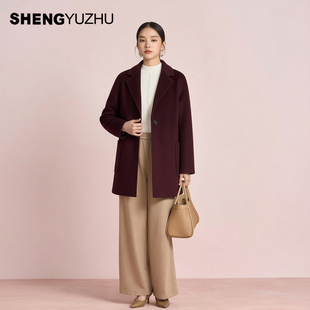 声雨竹2026新款绵羊毛山羊绒大衣中长款宽松西装通勤秋冬保暖外套