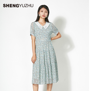 声雨竹专柜 2026年夏季新款连衣裙女甜美修身休闲短袖中长裙A字裙