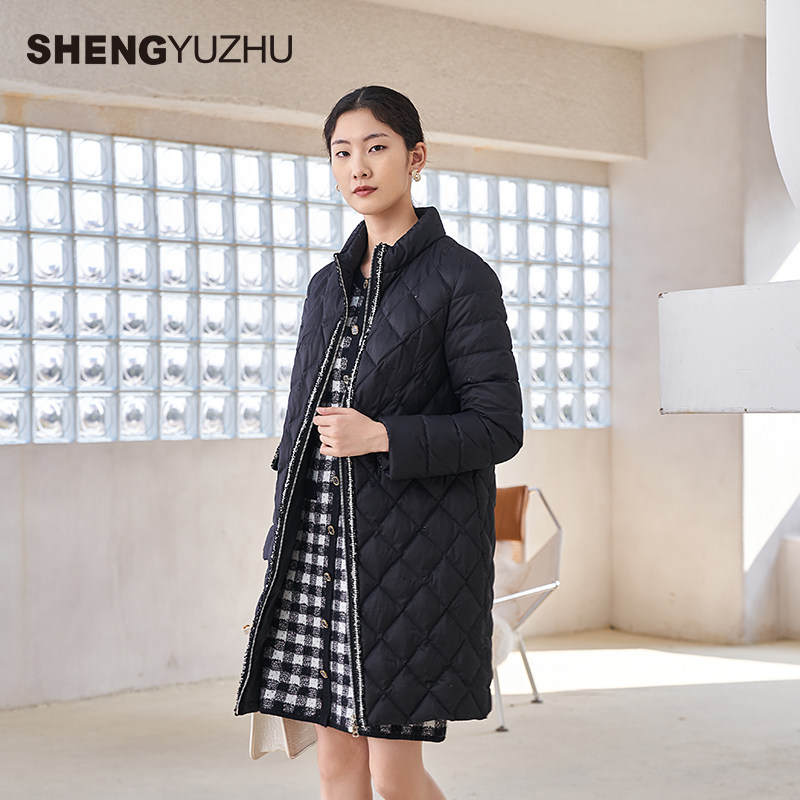 声雨竹官方旗舰店秋冬新款立领修身显瘦长袖羽绒服女中长款高级感