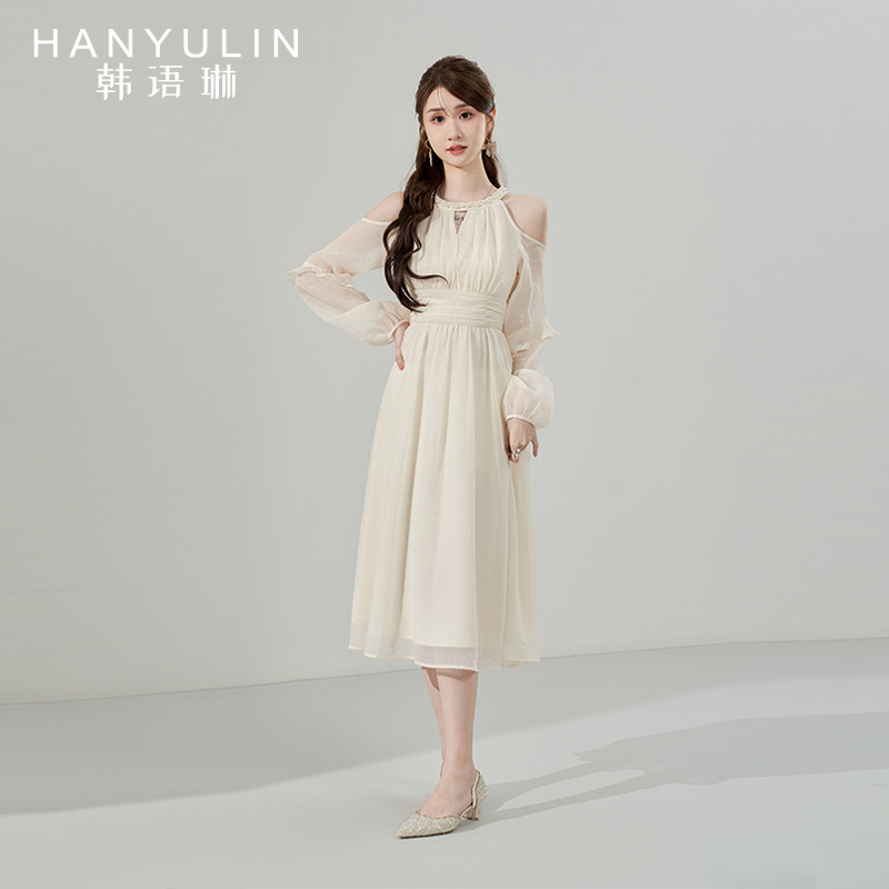 韩语琳空间法式春秋款挂脖连衣裙