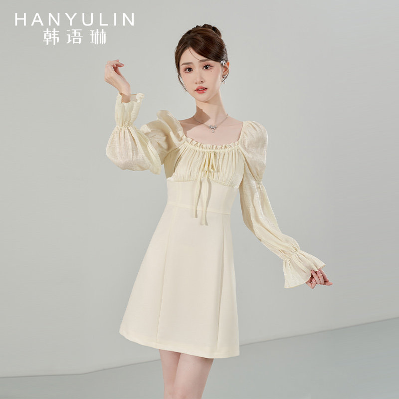 韩语琳空间法式高级感长袖连衣裙