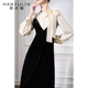 韩语琳 收腰显瘦拼接裙子 女春季 法式 气质黑色丝绒连衣裙2025新款