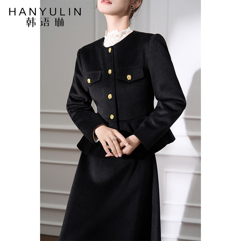 韩语琳黑色毛呢外套女2025新款春季高级感收腰显瘦短款呢子上衣,女装/女士精品,毛呢外套,淘宝优惠券,粉丝福利购,淘宝优惠卷