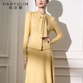 设计感小众修身 韩语琳黄色长袖 上衣 外套2025新款 春季 针织衫 女开衫