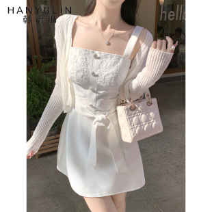 韩语琳 富家千金穿搭白色吊带连衣裙女2026收腰约会领证小白裙子