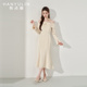 韩语琳一字肩长袖 裙子 款 连衣裙女2025新款 高级感气质收腰显瘦春季