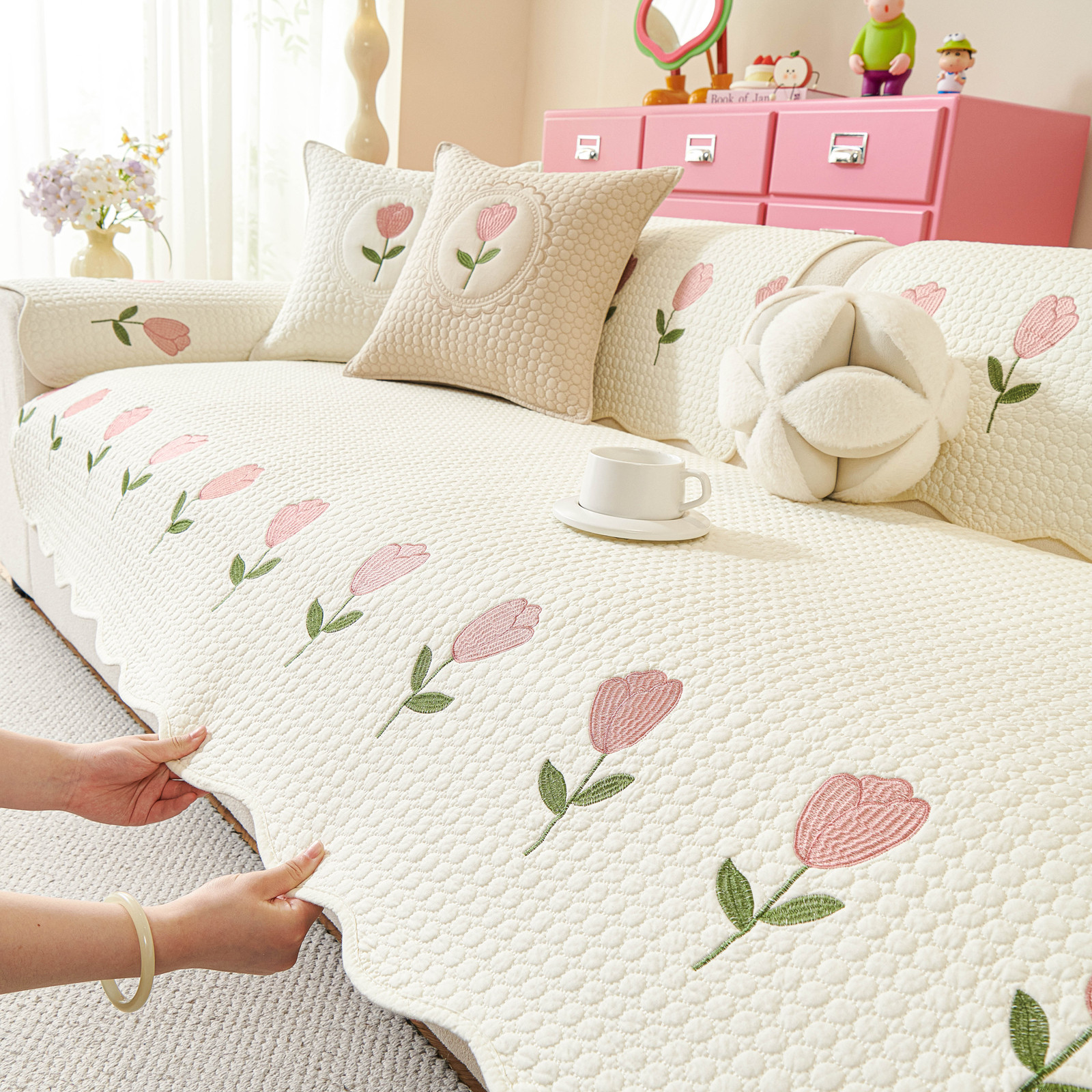 奶油风沙发垫四季通用全棉刺绣沙发套罩防滑皮沙发坐垫子2025新款,居家布艺,沙发垫,淘宝优惠券,粉丝福利购,淘宝优惠卷