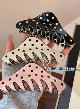 法式波点醋酸抓夹女2025新款高级感后脑勺盘发鲨鱼夹时尚百搭头饰