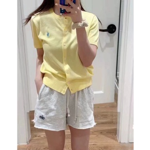 26夏新品女士小马刺绣棉质圆领短袖针织开衫
