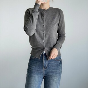 2025春秋棉质女士小马刺绣针织圆领开衫