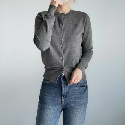 2026春秋棉质女士小马刺绣针织圆领长袖开衫