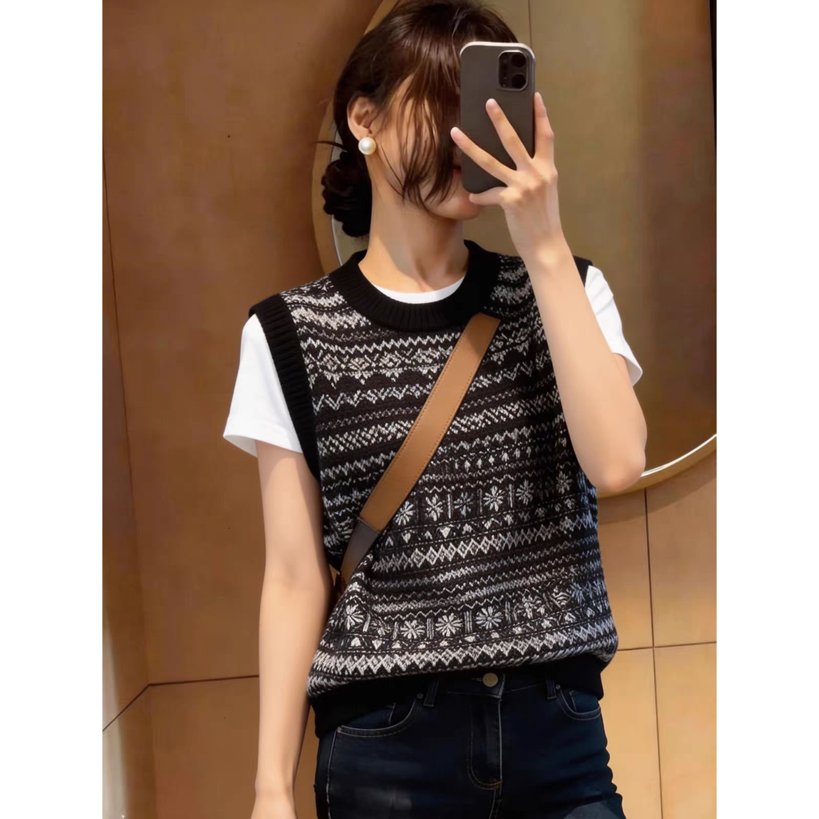 特大码200斤胖mm欧货小众复古针织套头马甲提花氛围感背心毛衣女图片