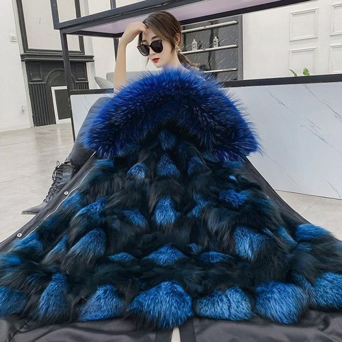 派克服新款女装外套狐狸毛孔雀开屏内胆可拆卸长款羽绒服女长款