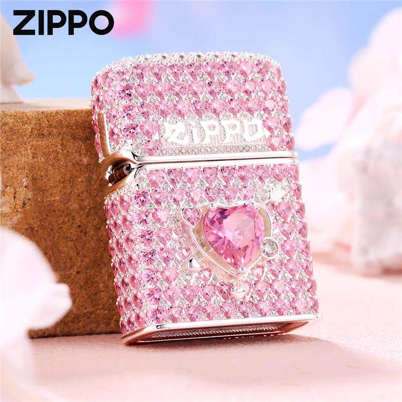 zippo打火机怦然心动 限量版满天星粉色满钻镶嵌外壳生日礼物