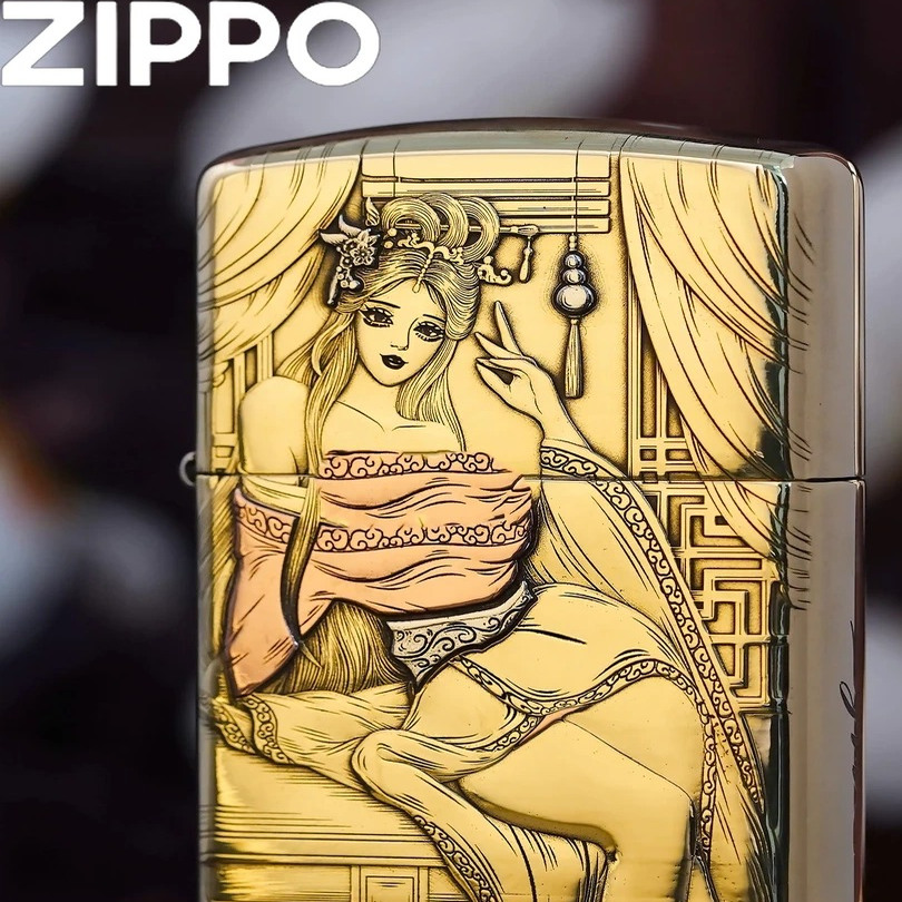 ZlPPO防风打火机zi正品ppo黄铜盔甲貂蝉美女煤油机防风男士送礼物