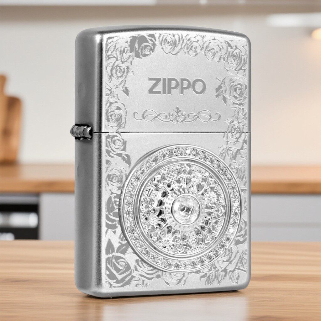 打火机zippo热恋心动玫瑰罗盘可转动防风煤油打火机刻字礼物正品图片