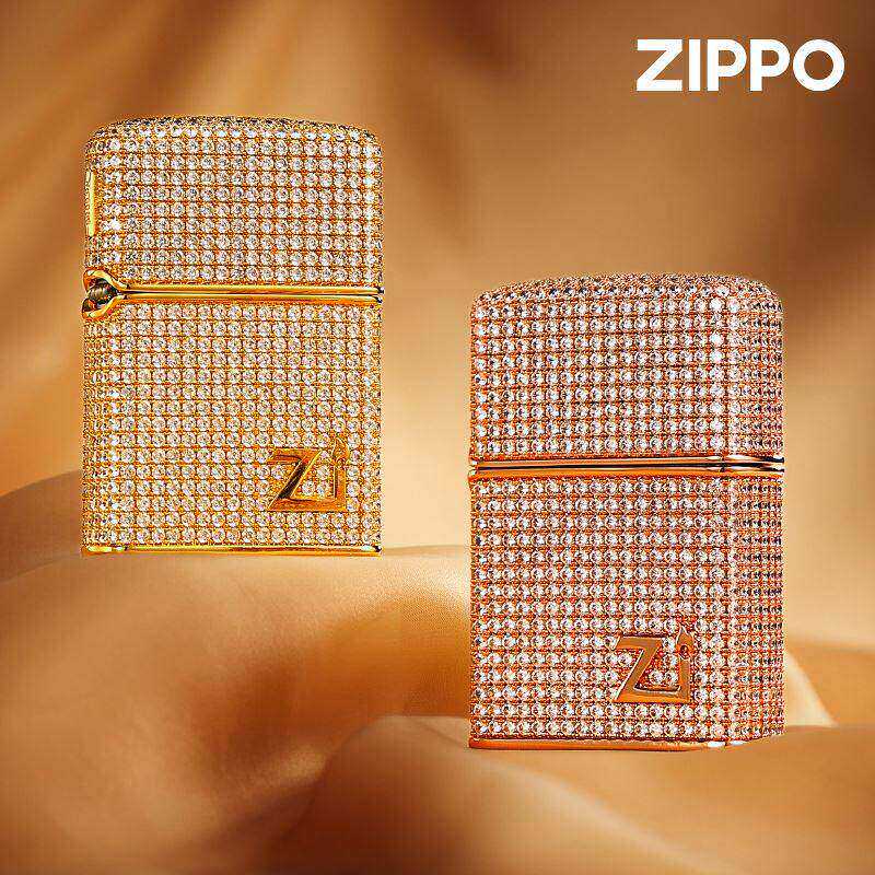 zippo打火机芝宝正版璀璨玫瑰金镶嵌钻石两色可选煤油送男友
