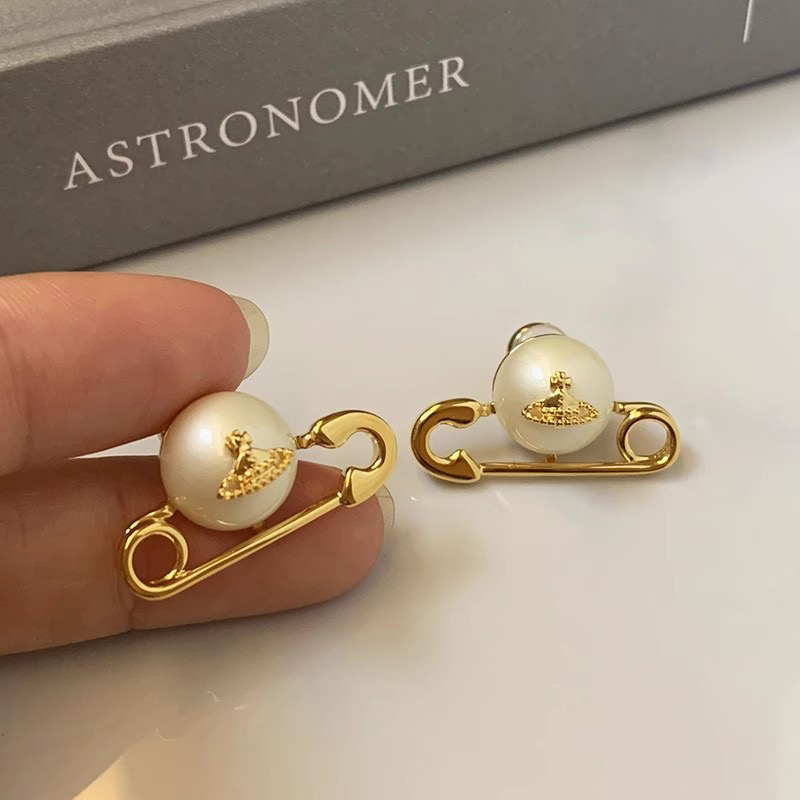 高版西太后耳环回形针土星珍珠耳钉轻奢别针耳环女时尚耳饰高级感