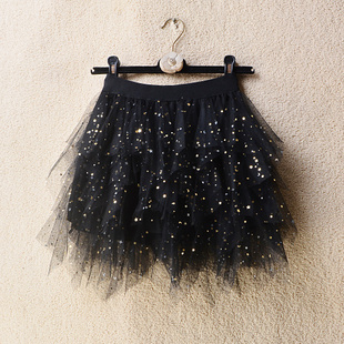 春夏季 星星亮片网纱半身裙女士不规则显瘦百搭层层蛋糕裙短裙 新款