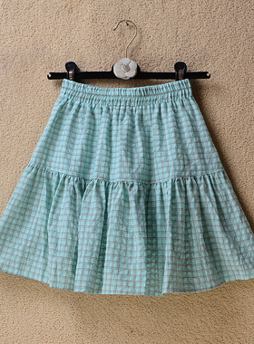 复古格子短裙女士高腰百搭夏季新款清新棉蓬蓬裙a字显瘦半身裙子