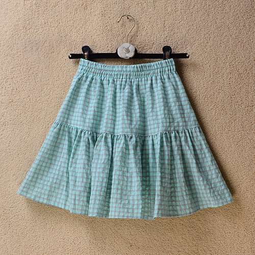 短裙蓬蓬裙复古A型格子半身裙夏