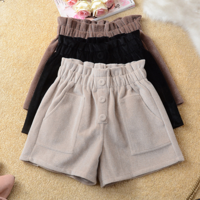 短裤秋冬水貂绒高腰外穿阔腿