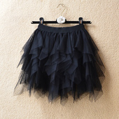 春夏季 高腰短款 蓬蓬蛋糕裙不规则层层网纱短裙小个子甜美半身裙女