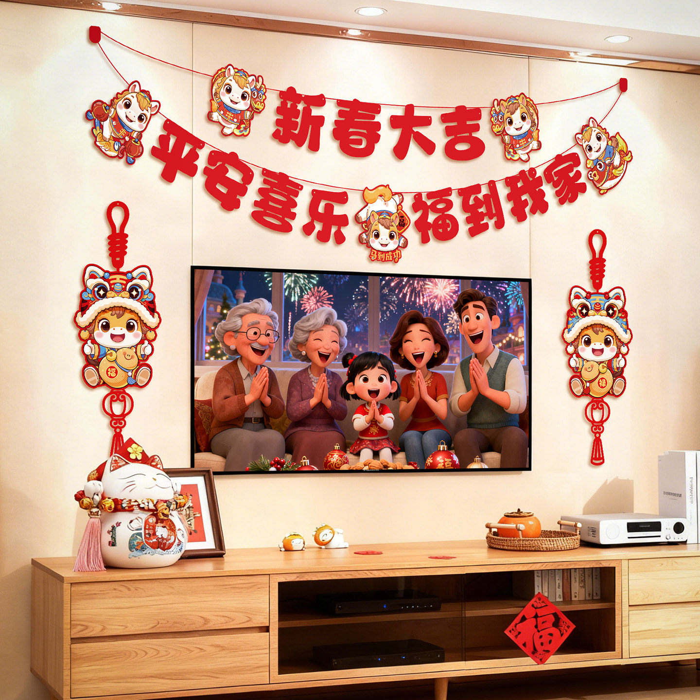 新年客厅电视背景墙装饰挂件挂饰2026春节马年装饰过年味氛围布置,节庆用品/礼品,挂饰/生肖挂饰,淘宝优惠券,粉丝福利购,淘宝优惠卷